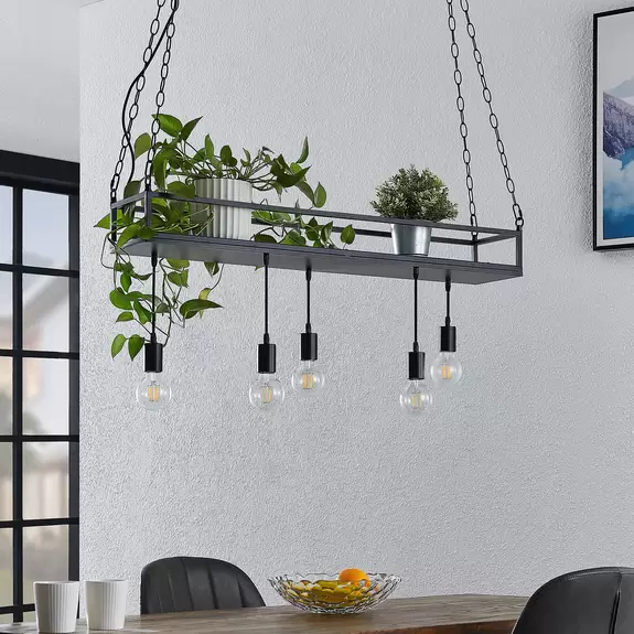 Lampenwelt Lindby Pendelleuchte Kirista, 5-flg., schwarz, 100 cm Bis zu 65% Rabatt