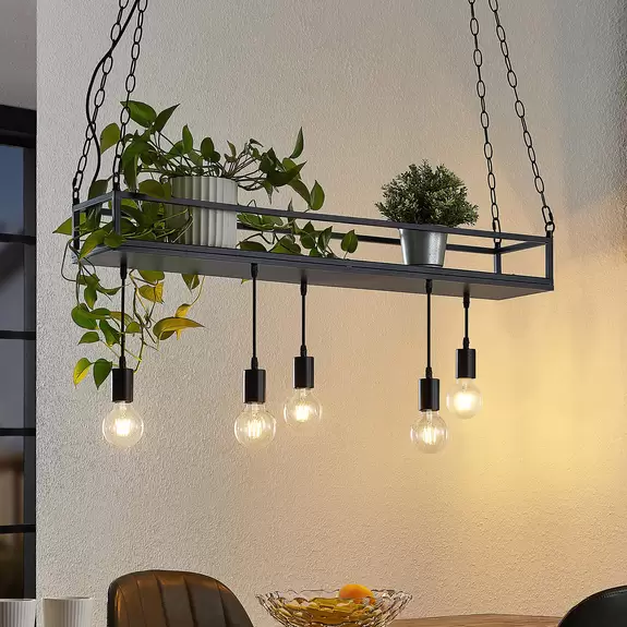 Lampenwelt Lindby Pendelleuchte Kirista, 5-flg., schwarz, 100 cm Bis zu 65% Rabatt