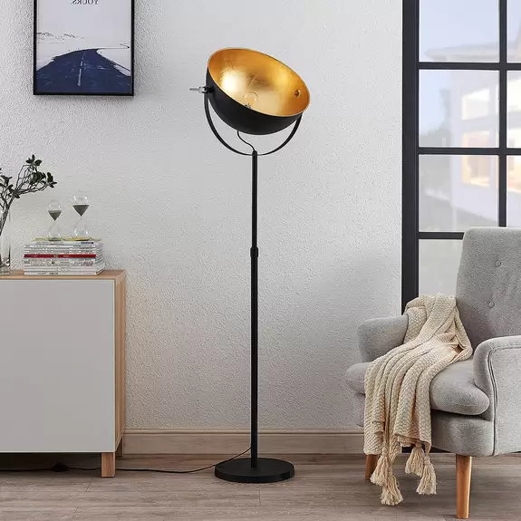 Lampenwelt Stehleuchte Muriel 1-flammig schwarz/gold Discount Store für neue Produkte