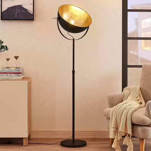 Lampenwelt Stehleuchte Muriel 1-flammig schwarz/gold Discount Store für neue Produkte
