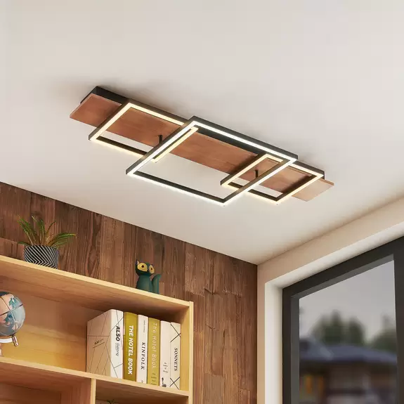 Lampenwelt Lucande Chariska LED-Deckenlampe Holz schwarz 95cm Clearance-Verkauf