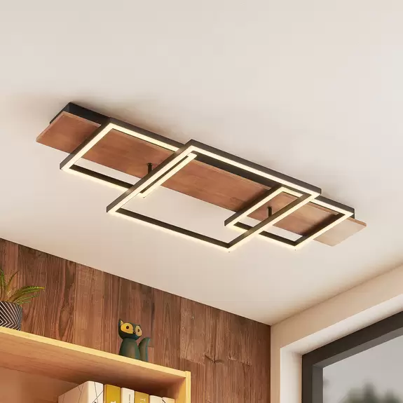 Lampenwelt Lucande Chariska LED-Deckenlampe Holz schwarz 95cm Clearance-Verkauf