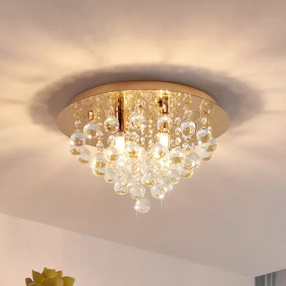 Lampenwelt Lindby Deckenleuchte Gillion, 4-flg., goldfarben, Kristall Fabrikladen