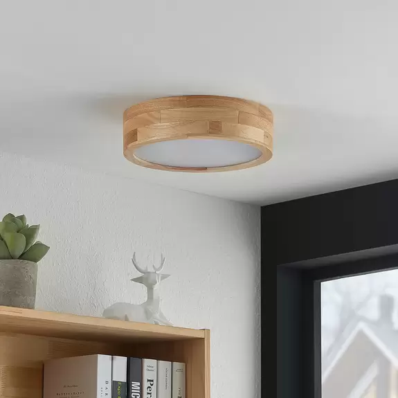 Lampenwelt Lindby Tanju Deckenleuchte, Eichenholz, Ø 30 cm Black Friday Preise