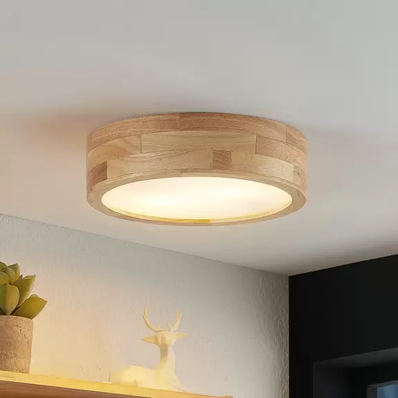Lampenwelt Lindby Tanju Deckenleuchte, Eichenholz, Ø 30 cm Black Friday Preise