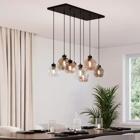 Lampenwelt Hängeleuchte Cubus, klar/honig/braun, Glas, E27, 8-fflammig Rabatte dieses Monats