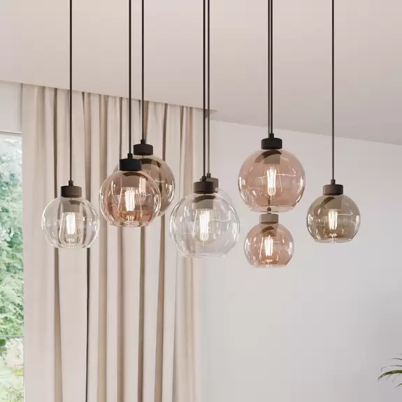 Lampenwelt Hängeleuchte Cubus, klar/honig/braun, Glas, E27, 8-fflammig Rabatte dieses Monats
