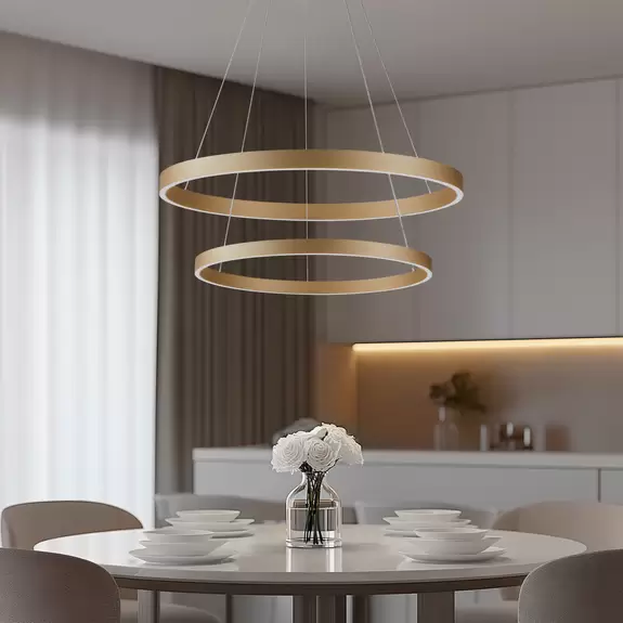 Lampenwelt Lucande Smart LED-Hängeleuchte Yonam, gold, 2-flammig, Tuya Outlet