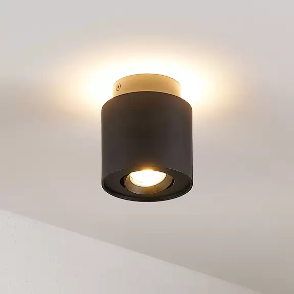 Lampenwelt Arcchio Deckenlampe Walisa, Ø 10 cm, schwarz, Alu Fabrikverkauf