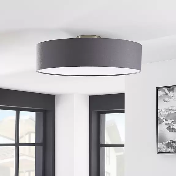 Lampenwelt Lindby Deckenleuchte Sebatin, Ø 50 cm, grau, Stoff, E27 Blitzverkäufe