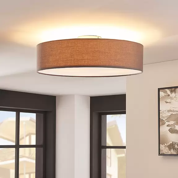 Lampenwelt Lindby Deckenleuchte Sebatin, Ø 50 cm, grau, Stoff, E27 Blitzverkäufe