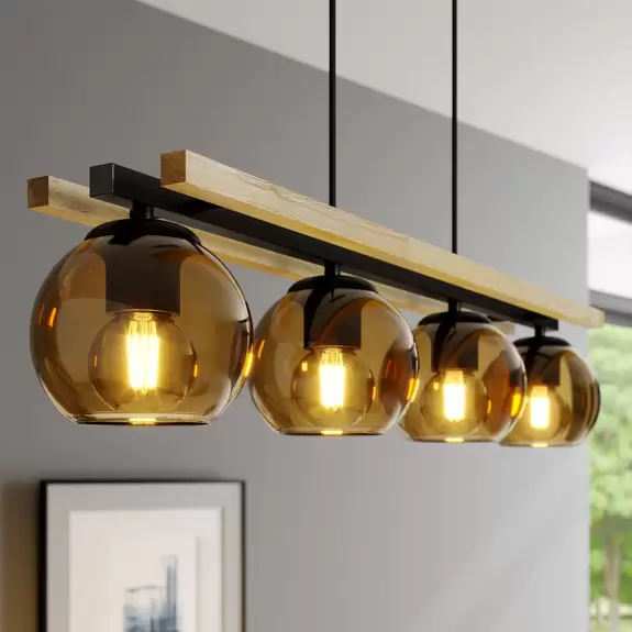 Lampenwelt Lindby Pendelleuchte Enrique, 4-flammig, amber, Glas Kostenloser Versand