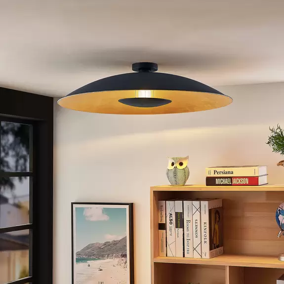 Lampenwelt Lindby Narisara Deckenlampe, schwarz-gold, 80 cm Fabrik Onlineshop