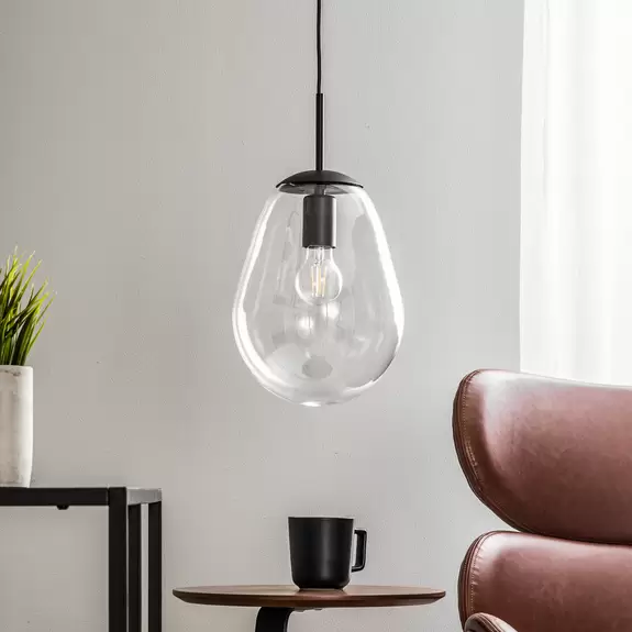 Lampenwelt Hängeleuchte Pear S mit Glasschirm, schwarz Neuheiten