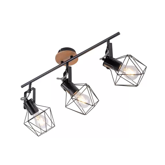 Lampenwelt Deckenlampe Jaro justierbar schwarz/holz 3-flammig Sonderangebote