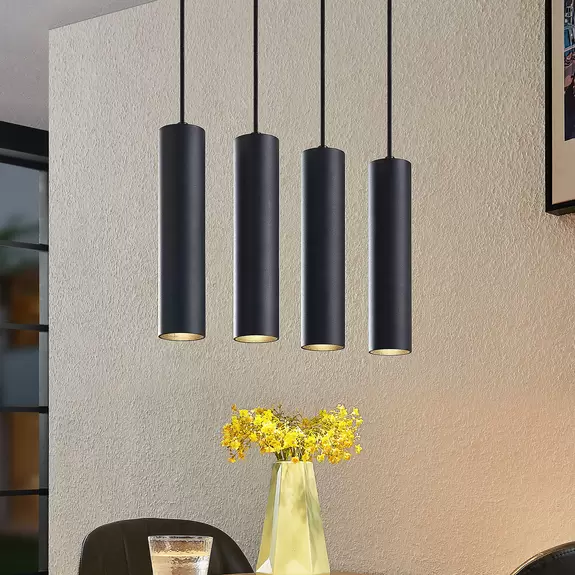 Lampenwelt Prios Neliyah Hängeleuchte, rund, schwarz, 4-fl zollfrei
