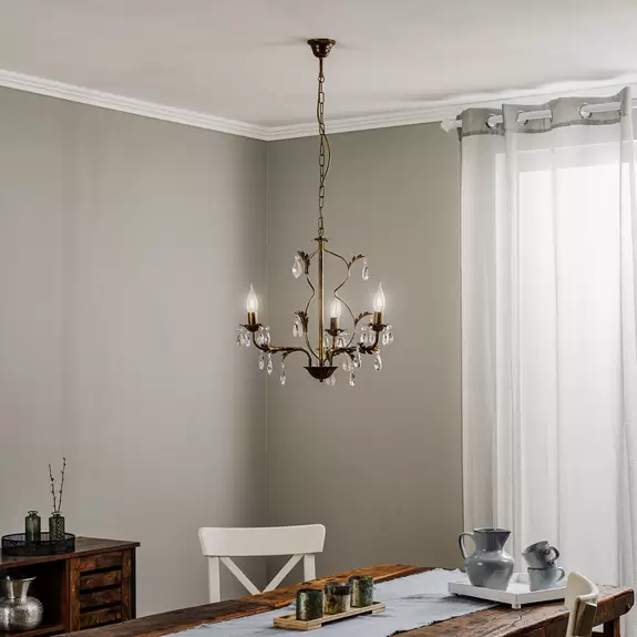 Lampenwelt Kronleuchter Teresa mit Kristallen, dreiflammig Outlet