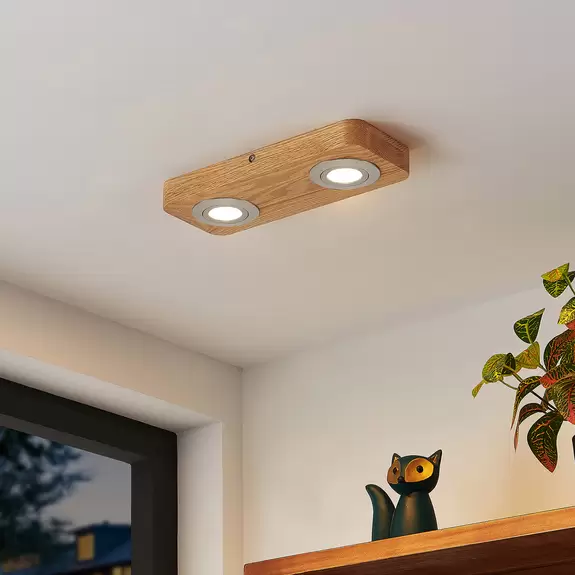 Lampenwelt Lindby Mikari LED-Deckenleuchte aus Holz, 2-fl Versandkostenfrei