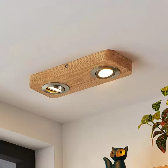 Lampenwelt Lindby Mikari LED-Deckenleuchte aus Holz, 2-fl Versandkostenfrei