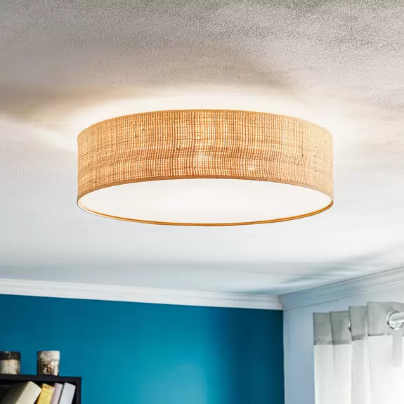 Lampenwelt Deckenleuchte Leano beige rund aus Rattan Begrenztes Angebot