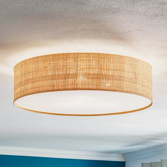 Lampenwelt Deckenleuchte Leano beige rund aus Rattan Begrenztes Angebot