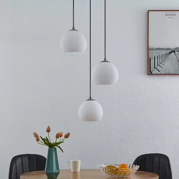 Lampenwelt Lindby Jurian Pendelleuchte 3-fl., nickel/opal Cyber Monday