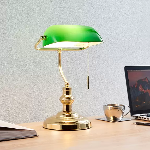 Lampenwelt Bankerlampe Milenka, messing poliert Muttertagsangebot
