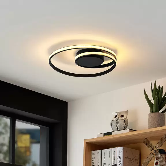 Lampenwelt Lindby LED-Deckenleuchte Youna, schwarz, Alu, 39 cm, dimmbar Heißer Verkauf