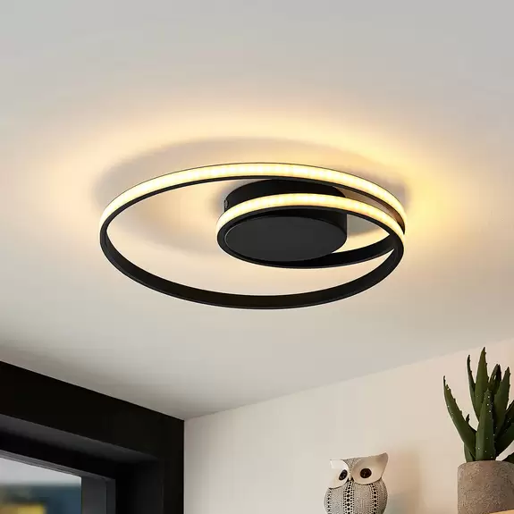Lampenwelt Lindby LED-Deckenleuchte Youna, schwarz, Alu, 39 cm, dimmbar Heißer Verkauf