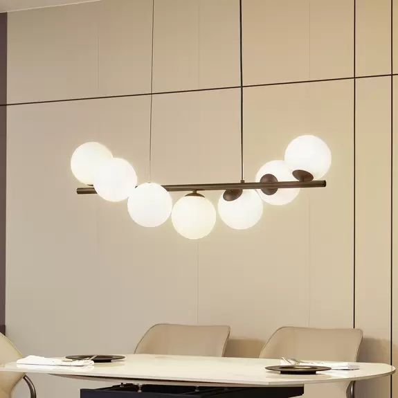 Lampenwelt Lucande Hängeleuchte Isandro, schwarz / opal, 7-flammig Neueste Mode