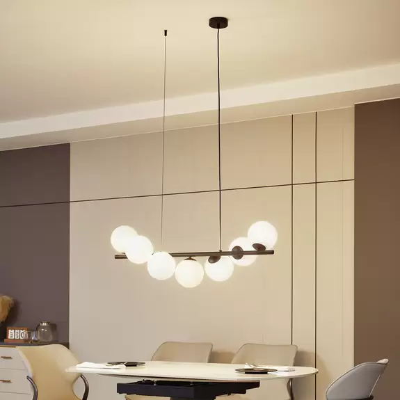Lampenwelt Lucande Hängeleuchte Isandro, schwarz / opal, 7-flammig Neueste Mode
