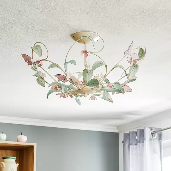 Lampenwelt Deckenleuchte Butterfly, weiß/grün/rosa, 3-flammig Blitzangebot