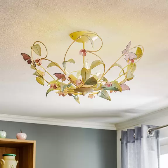 Lampenwelt Deckenleuchte Butterfly, weiß/grün/rosa, 3-flammig Blitzangebot