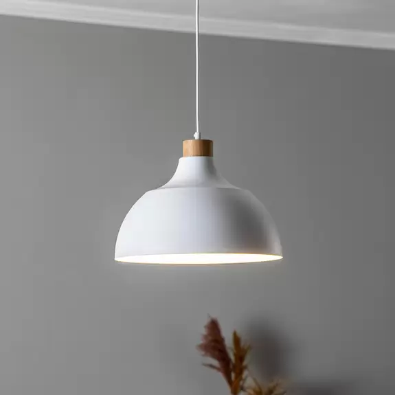 Lampenwelt Envostar Hängeleuchte Kaitt, Holzdetail, Ø 34 cm, weiß Große Rabatte