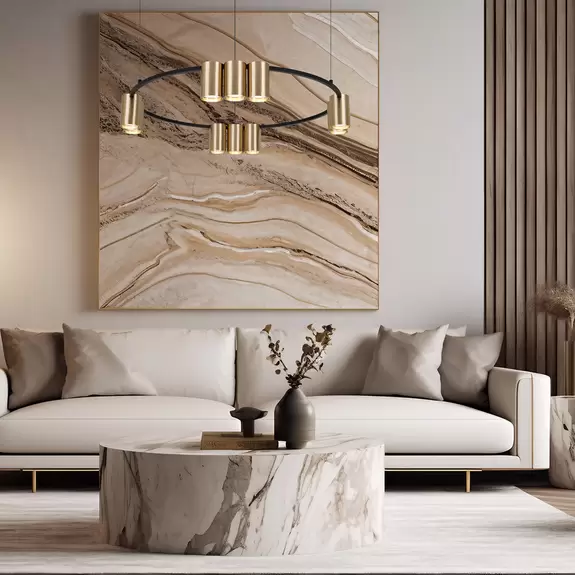 Lampenwelt Hängeleuchte Genesis, Alu, schwarz/gold, 10 x GU10, Ø 60 cm Wochenangebot