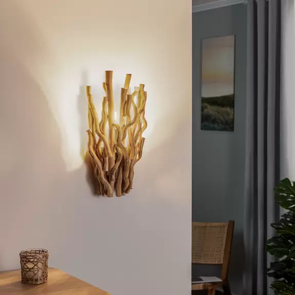 Lampenwelt Wandleuchte Agar mit Schirm aus Holz Begrenzte Freigabe