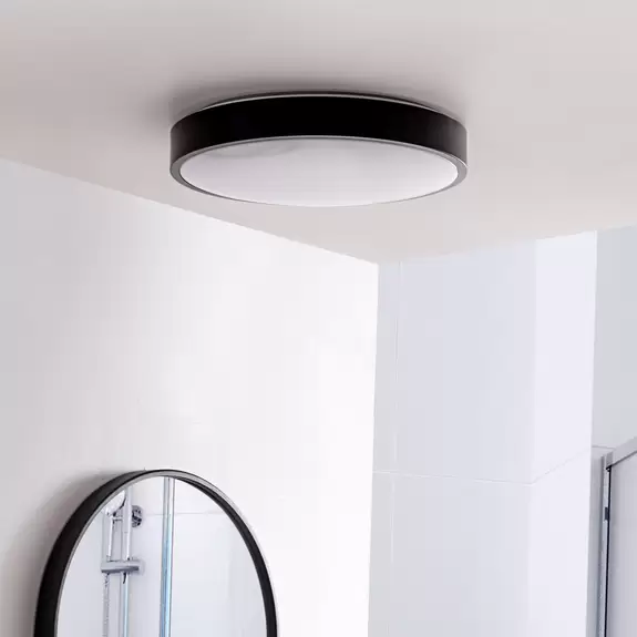 Lampenwelt Lindby LED-Deckenlampe Medon Ø 38 cm schwarz Kunststoff IP44 Letzte 3 Tage