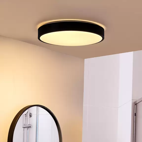Lampenwelt Lindby LED-Deckenlampe Medon Ø 38 cm schwarz Kunststoff IP44 Letzte 3 Tage