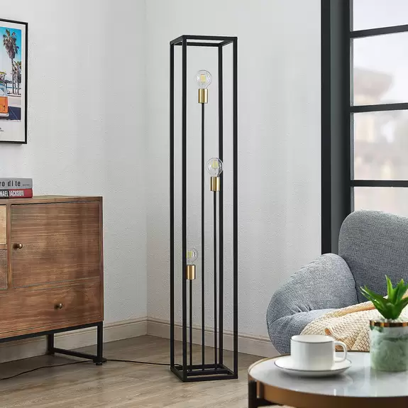 Lampenwelt Lindby Tiliane Käfig-Stehlampe, schwarz, 3-flammig Neueste Stile