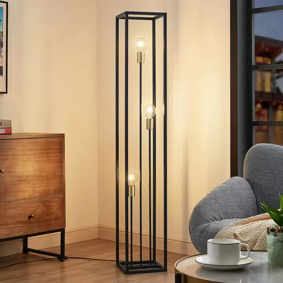 Lampenwelt Lindby Tiliane Käfig-Stehlampe, schwarz, 3-flammig Neueste Stile