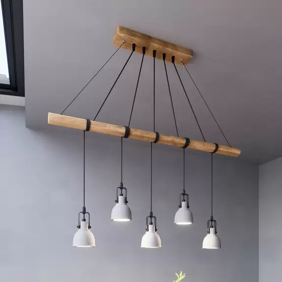 Lampenwelt Lindby Hängeleuchte Mitis, Beton, Holz, 100 cm lang, GU10 Super Rabatt