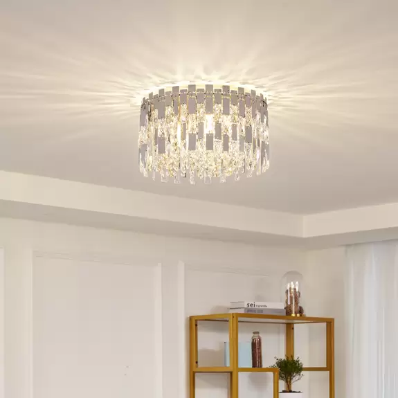 Lampenwelt Lucande Deckenleuchte Arcan, chrom, Kristallglas, Ø 40 cm Begrenzt auf 3 Tage