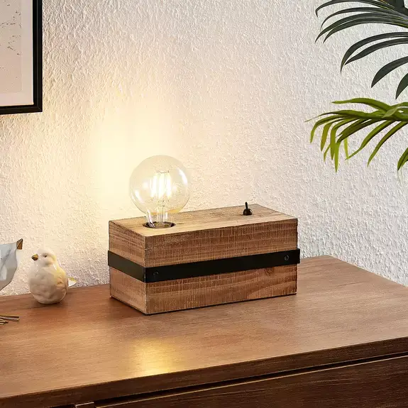 Lampenwelt Lindby Sverina Tischleuchte aus Holz, einflammig Rabatte dieses Monats