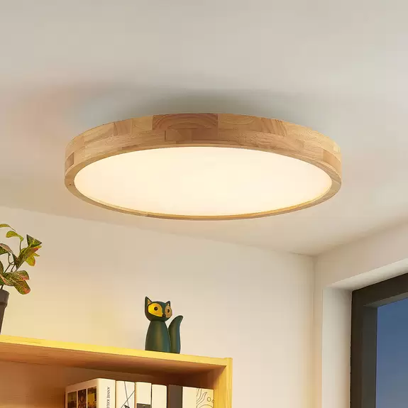 Lampenwelt Lindby LED-Deckenlampe Lanira Ø 60 cm, Eichenholz, CCT Neueste Mode