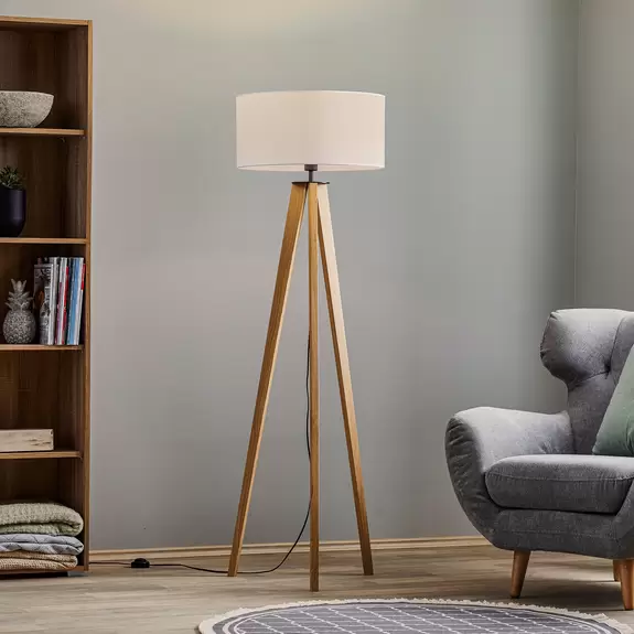 Lampenwelt Stehlampe Maira, Dreibein, Eiche geölt, weiß Neuheiten