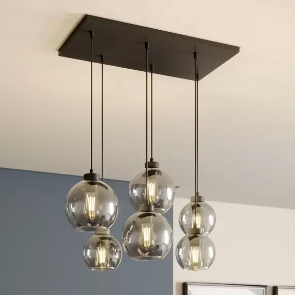 Lampenwelt Hängeleuchte Cubus, graphit, Glas, 74 cm lang, 6-flammig Super Sparpreis