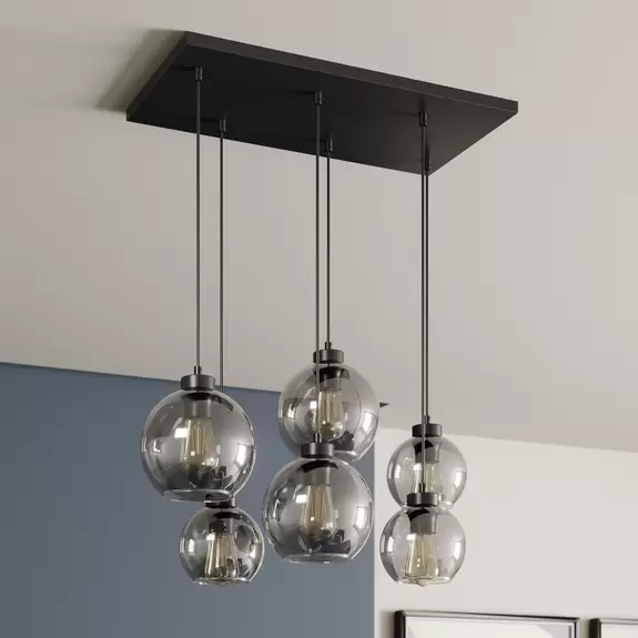 Lampenwelt Hängeleuchte Cubus, graphit, Glas, 74 cm lang, 6-flammig Super Sparpreis