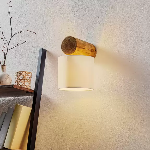 Lampenwelt Wandleuchte Pino Simple Schirm weiß, Gestell braun Letzte 3 Tage