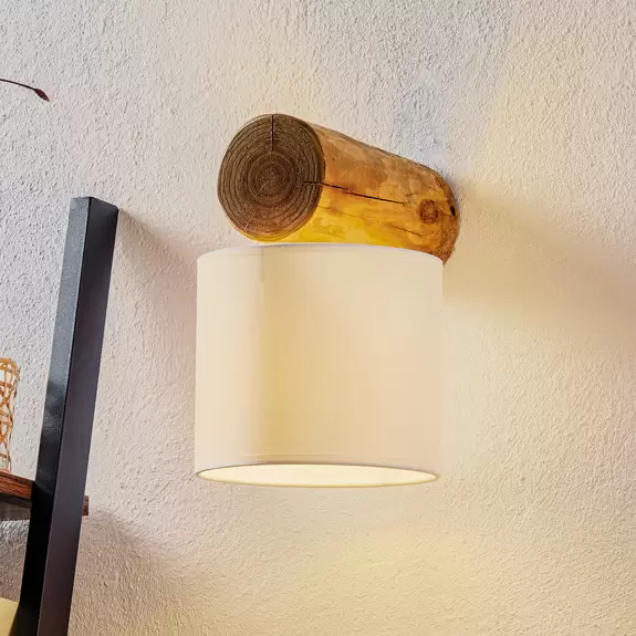 Lampenwelt Wandleuchte Pino Simple Schirm weiß, Gestell braun Letzte 3 Tage
