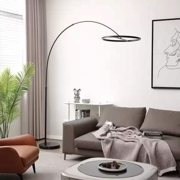 Lampenwelt Lucande Virvera LED-Bogenstehlampe, rund, schwarz Letzter Tag